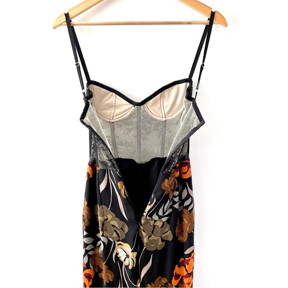 KATIE MAY | Take A Sip Black 70s Floral Orange Lace Corset Flowy Dress XS - Picture 12 of 16